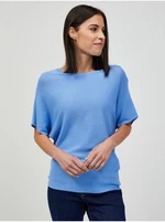 Blue Lightweight Patterned Short Sleeve Sweater ORSAY - Women