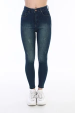 BİKELİFE Green Tinted Nail Detail High Waist Lycra Denim Trousers.