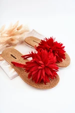 Women's flip-flops with fabric ornament Red Eviana