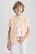 DEFACTO Boy Straight Collar Linen Look Short Sleeve Shirt