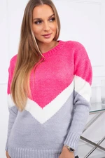 Sweater with geometric patterns fuchsia+grey