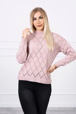 High-neckline sweater with diamond pattern powder pink