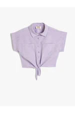 Koton Crop Shirt with Front Tie Detail, Short Sleeves and Pockets Modal Fabric