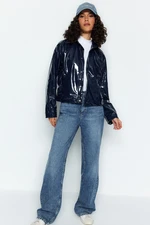 Trendyol Navy Blue Oversize Shiny Jacket Coat