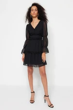 Trendyol Black Waist Opening Mini Woven Lined Fabric Frilly Woven Dress