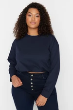 Trendyol Curve Navy Blue Elasticated Slim Crop Knitted Sweatshirt