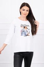 Blouse with Collage print white