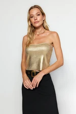 Trendyol Gold Leaf Strapless Collar Blouse