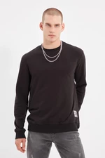 Trendyol Black Crew Neck Regular Cut Sweatshirt with Slogan Label