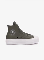 Khaki dámské kožené kotníkové tenisky na platformě Converse Chuck  - Dámské