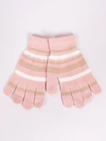 Yoclub Kids's Girls' Five-Finger Striped Gloves RED-0118G-AA50-006