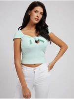 Light Green Women's Ribbed Cropped T-Shirt with Bow Guess Valeriana