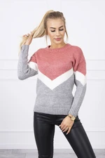 Sweater with geometric patterns dark pink+gray