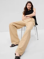 Light brown women's wide trousers with linen blend GAP