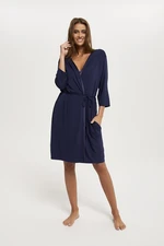 Women's Song Bathrobe with 3/4 Sleeves - Navy Blue