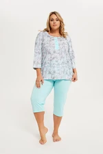 Women's pyjamas Ganika 3/4 sleeve, 3/4 legs - print/turquoise