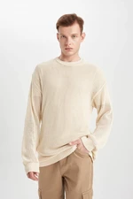 DEFACTO Regular Fit Crew Neck Crochet Hole Knitwear Sweatshirt