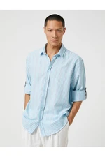 Koton Woven Shirt Classic Collar Buttoned Turnable Sleeve Detail