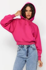 Trendyol Fuchsia Thick Fleece Inner Parachute Hoodie. Relaxed Cut Crop Knitted Sweatshirt