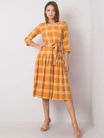 Checkered mustard dress with collar