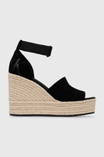 Sandály Calvin Klein Jeans WEDGE SANDAL WIDE SU CON dámské, černá barva, na klínku, YW0YW00963