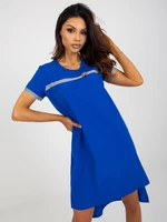 Dark blue asymmetrical dress with short sleeves