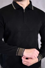 66492 Dewberry Zippered Polo Neck Knit Mens Sweater-BLACK