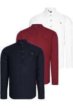 TRIPLE SET G783 DEWBERRY JUDGE COLLAR SHIRT-NAVY BLUE-WHITE-BURGUNDY