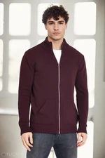 83582 Dewberry Zippered Knitwear Mens Cardigan with Pocket-BORDO