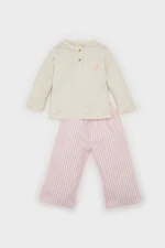 DEFACTO Baby Girl Pajama Set Woven Twill Crew Neck Long Sleeve Top Striped Bottom