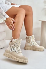 Women's high platform sneakers light beige Kernia