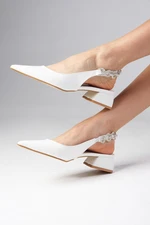 Mio Gusto Sophie White Women's Short Heeled Shoes with Open Back Stone Band.