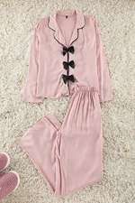 Trendyol Powder Ribbon/Bow and Piping Detailed Viscose Woven Pajama Set