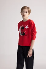 DEFACTO Boy's Crew Neck Atatürk Printed Red Sweatshirt