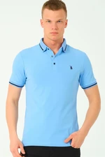 T8586 DEWBERRY MEN'S POLO NECK T-SHIRT-LIGHT BLUE-2