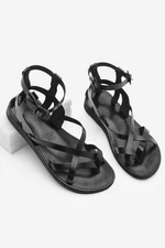 Marjin Women's Eva Sole Cross Strap Detailed Casual Sandals Meska Black