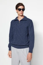 Trendyol Indigo Regular Fit Zippered Half Turtleneck Knitwear Sweater