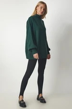 Happiness İstanbul Women's Dark Green High Neck Oversize Basic Knitwear Sweater