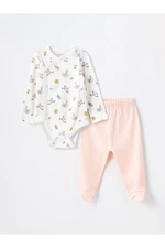 LC Waikiki Crew Neck Long Sleeve Printed Baby Girl Snap Bodysuit and Pants 2-Piece Set