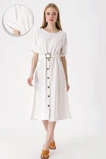 Bigdart 2389 Belted Linen Dress - Ecru