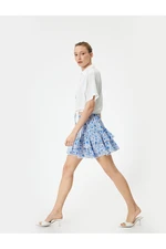 Koton Floral Mini Skirt Flounced Viscose Waist Elastic Lined