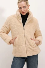 Bigdart 5178 Lined Plush Coat - Cream