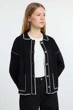 Trendyol Black Color Block Polo Neck Knitted Cardigan