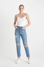 DEFACTO Lina Lina Mom Fit Ripped Detailed High Waist Ankle Length Jean Washed Trousers