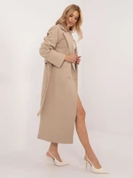 Women's beige double-breasted coat with belt