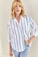 Bianco Lucci Women's Single Pocket Striped Oversize Shirt