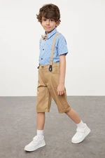 Trendyol Blue Boy Cotton Bow Tie Shirt Shorts Suspender Trousers Set Top-Bottom Set