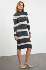 Trendyol Anthracite Midi Knit Striped Dress