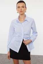 Trendyol Blue Striped Gather Detailed Fitted Woven Shirt