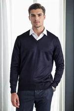 38804 Dewberry Mens V Neck Knit Sweater-NAVY BLUE